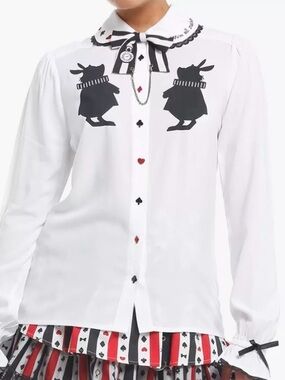 Disney White Blouse with Black Lace Trim